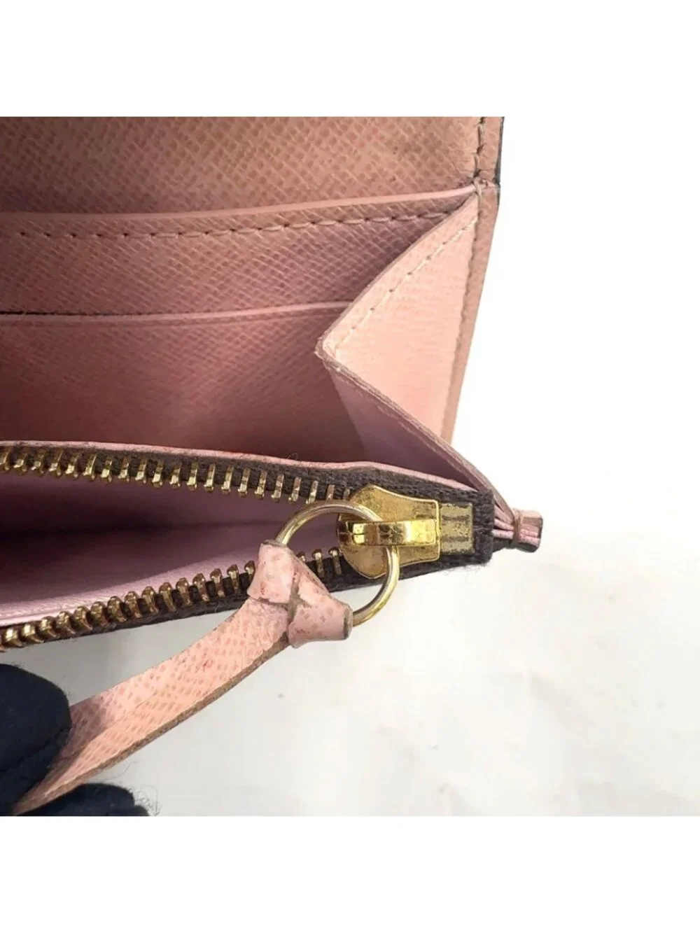 Louis Vuitton Porte-Monnaie Rosalie Damier Ebene Rose Ballerine Leather Brown